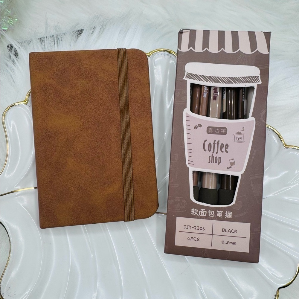 Mini Pocket size Lined Notebook w/ Coffee Pens